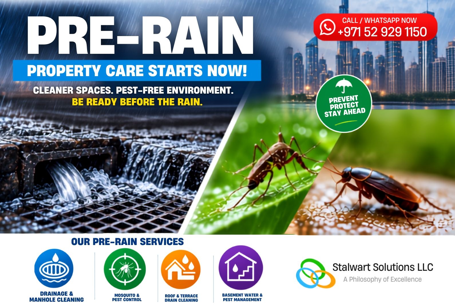 Pre-Rain Drainage Line Cleaning & Pest Prevention in Dubai